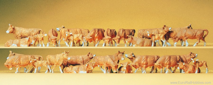 Preiser 14409 Cows brown and white 