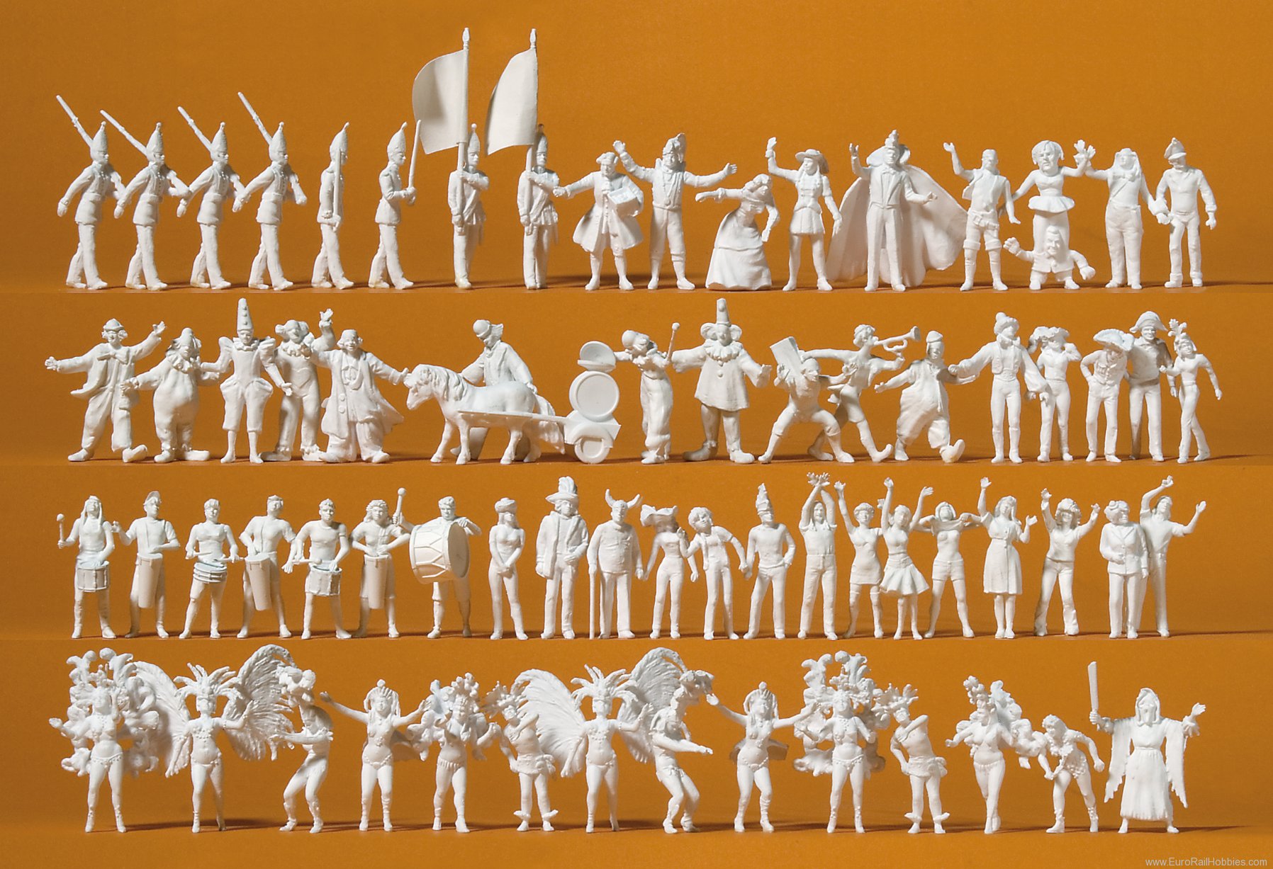 Preiser 16355 Carnival. 68 unpainted miniature figures. Kit