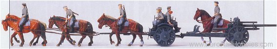 Preiser 16513 DR Horse Drawn 105mm Field Gun with Cassion a