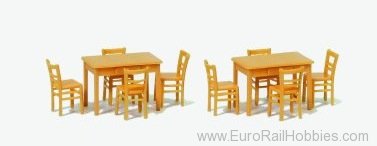 Preiser 17218 2 Tables, 8 Chairs wood colour