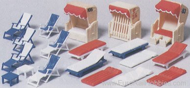 Preiser 17308 Accessories -- Beach Chairs/Lounges/Huts