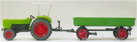 Preiser 17914 Deutz farm trctr w/trl BU 