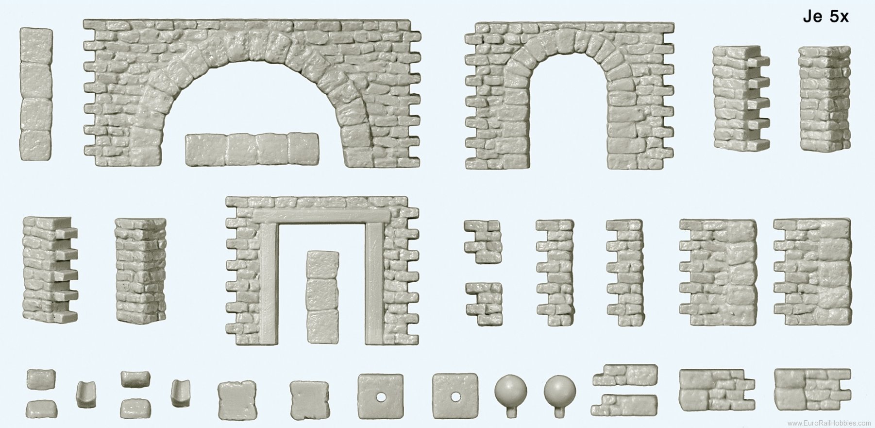Preiser 18217 Quarrystone walls with doorways and doorway a