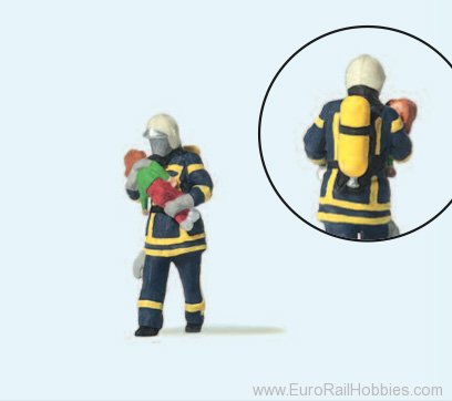 Preiser 28251 Fireman Saving Child, Blue uniform