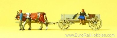 Preiser 30412 Farm Wagon with 2 Farmers, Cows, Dog