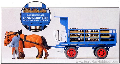 Preiser 30445 Beer Wagon Landwehr-Bier, drawn by 2 Horses, 