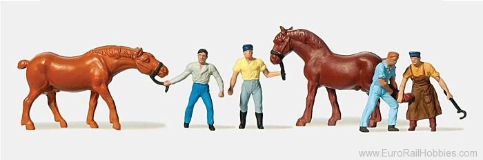 Preiser MER0210889 Merten Blacksmith Shop - 4 Workers, 2 Horses