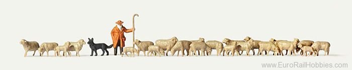 Preiser MER0212583 Merten Shepherd with Dog and 22 Sheep