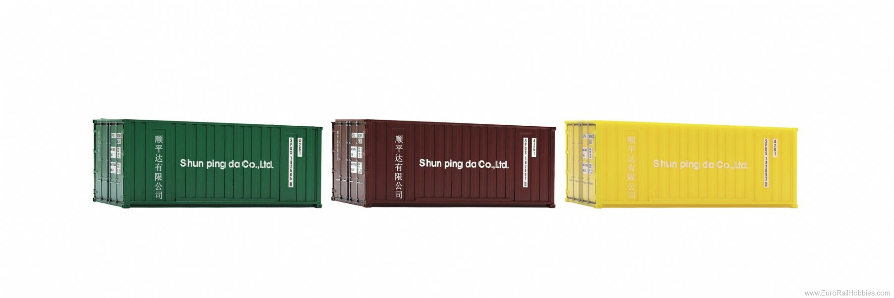 Roco 05217 3 piece set: 20 ft container 