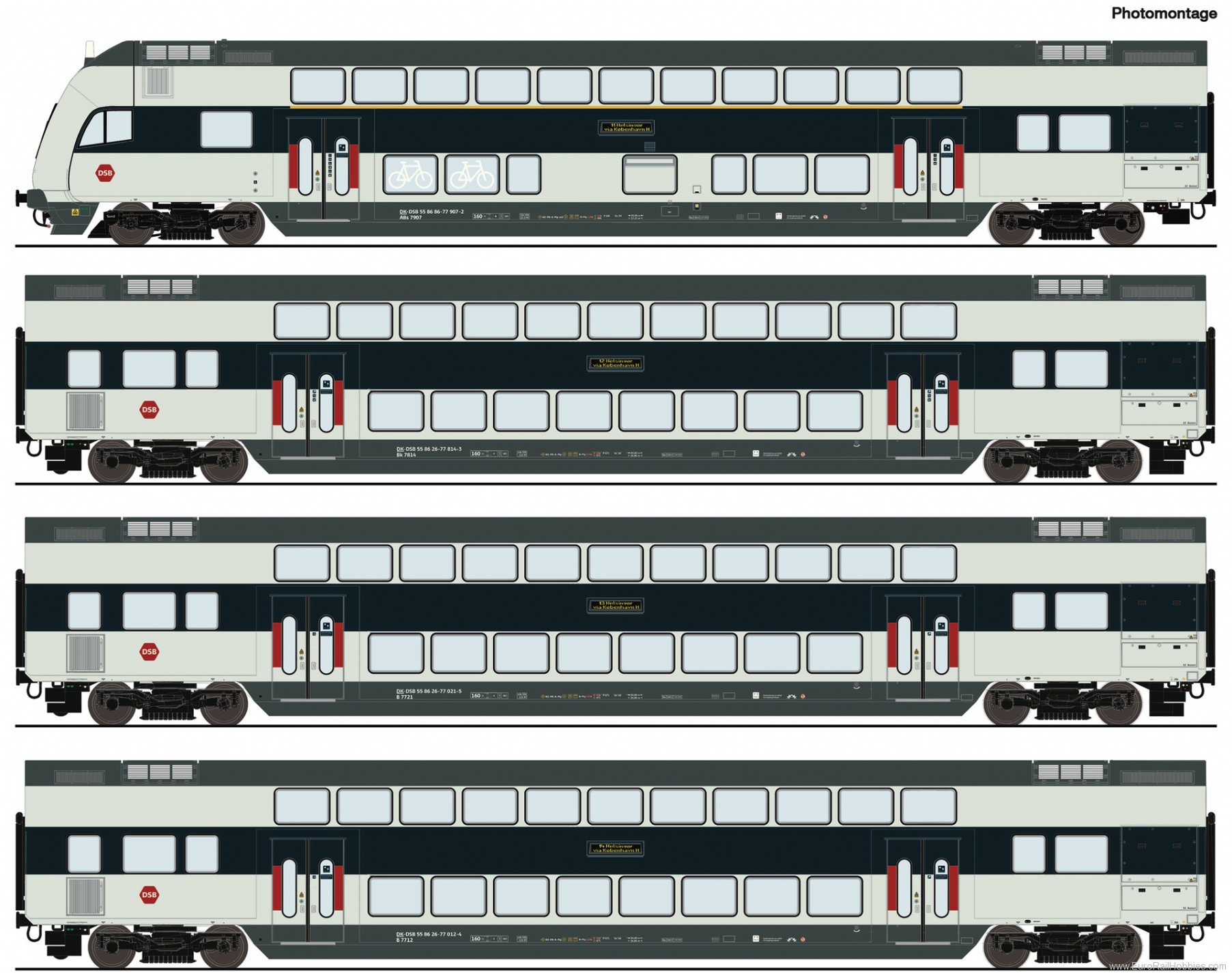 Roco 6210147 Roco DSB 4 piece set: Bi-Level Coaches w/LED 