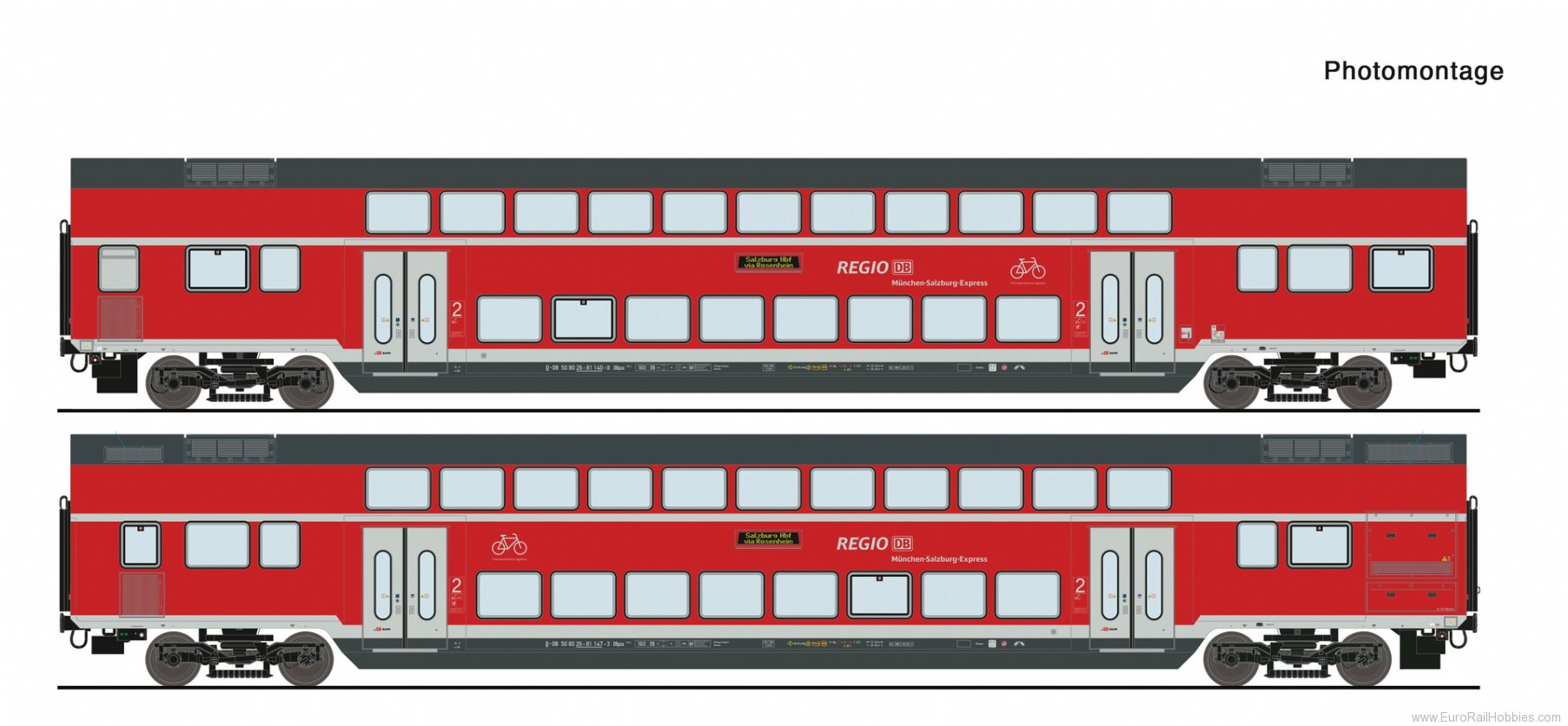 Roco 6220145 Roco DB AG 2 piece set: Bi-Level Coaches w/LE
