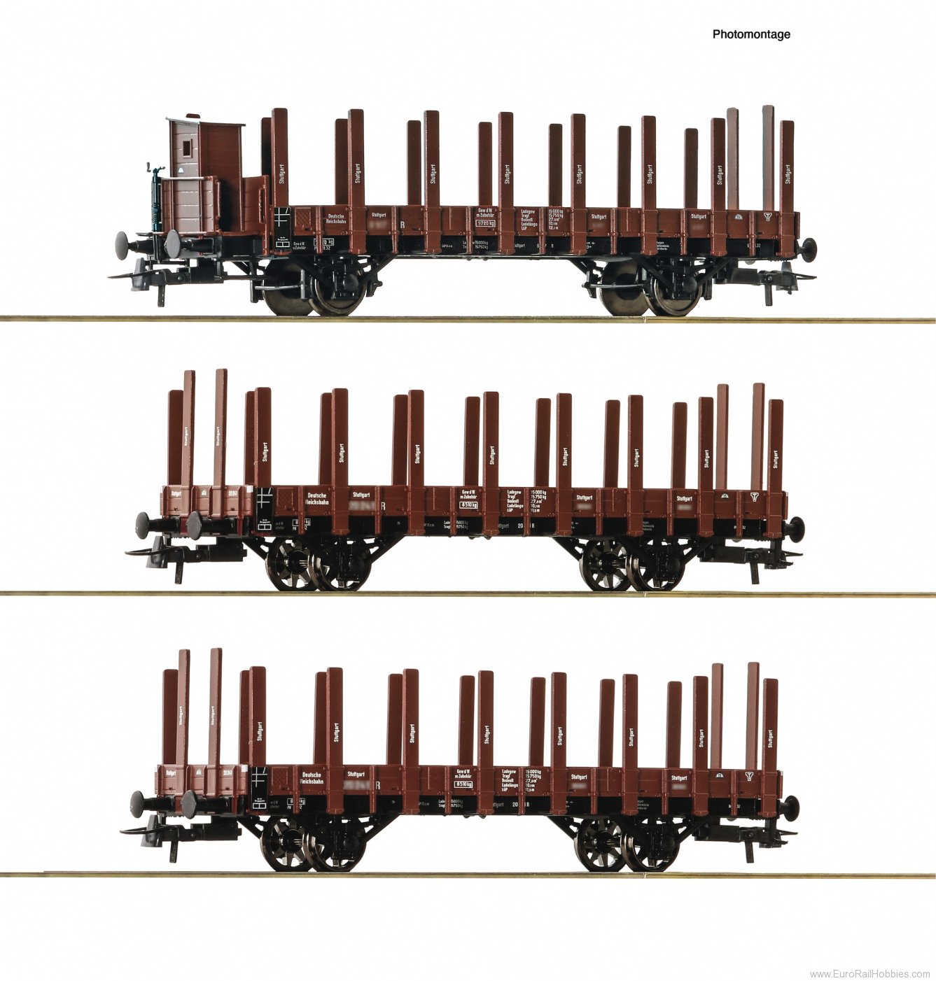 Roco 6600041 3 piece set: Stake wagons, DRG