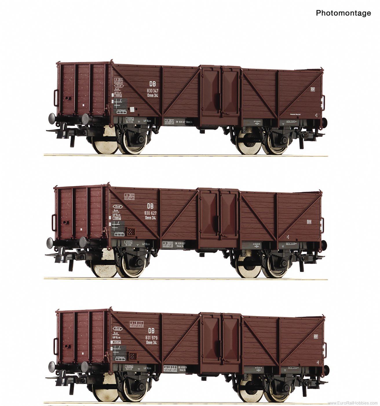 Roco 6600075 3 piece set: Open goods wagons, DB
