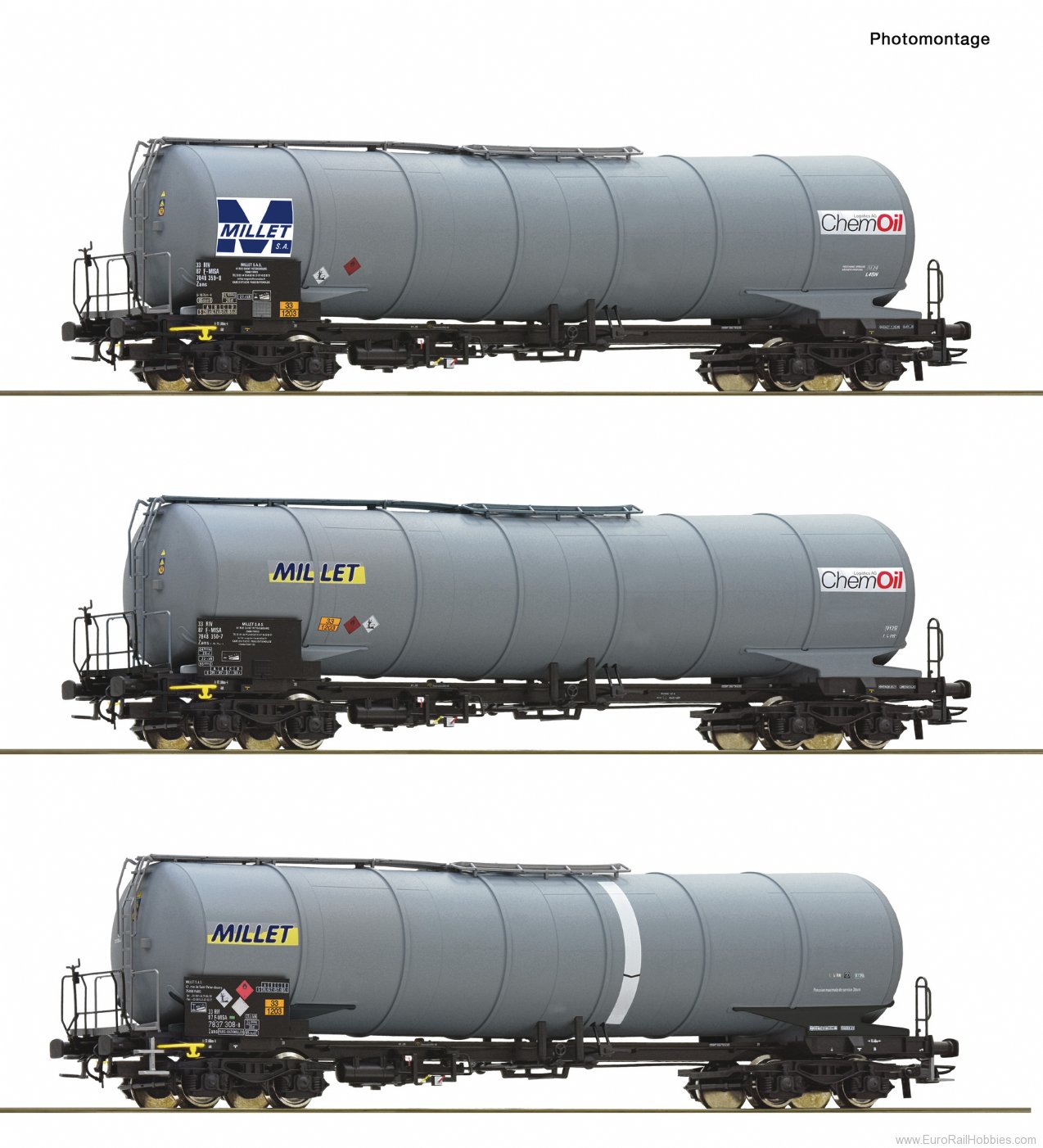 Roco 6600091 3 piece set: Tank wagons, MILLET