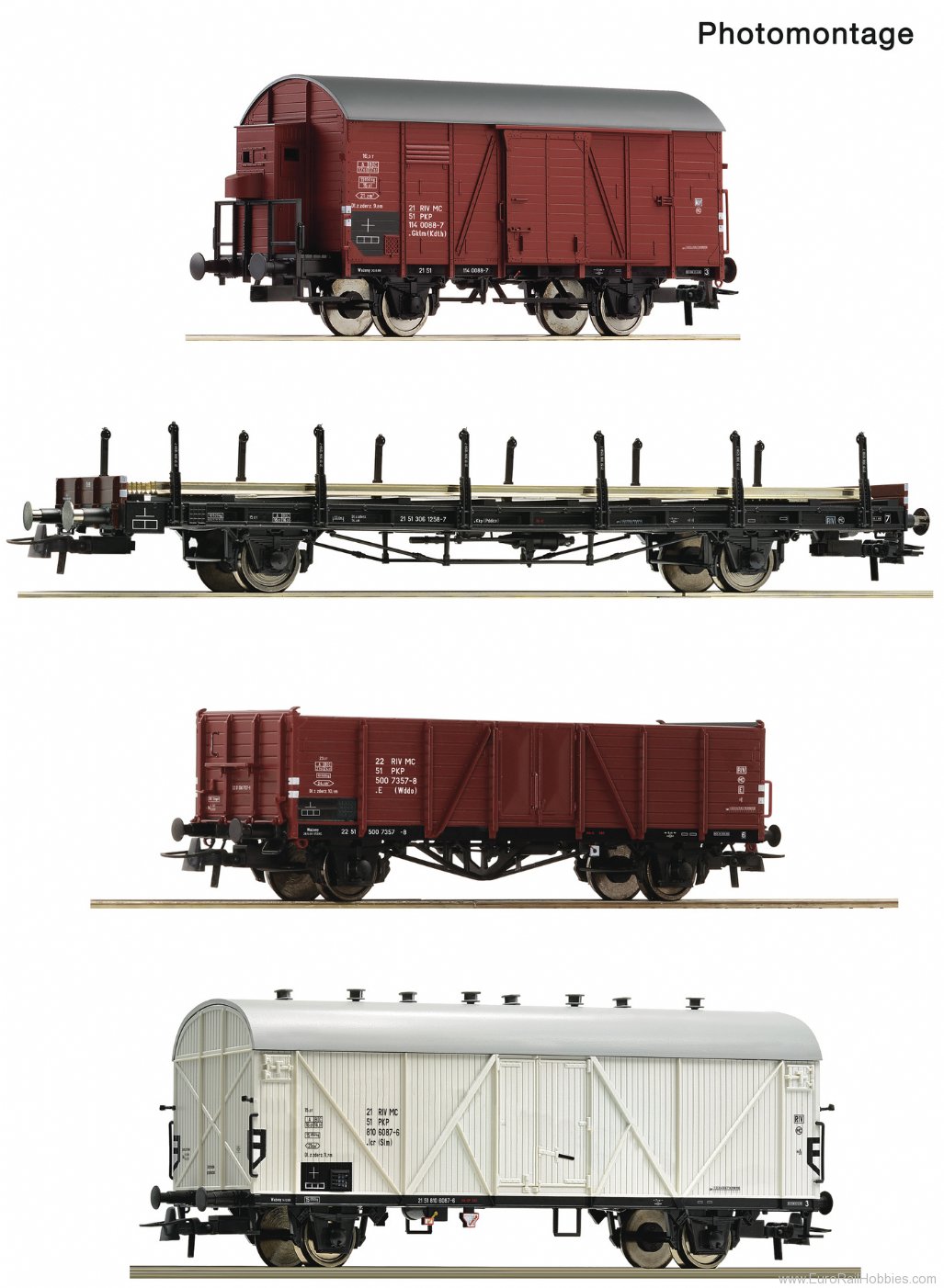 Roco 6600101 4 piece set: Goods wagons, PKP