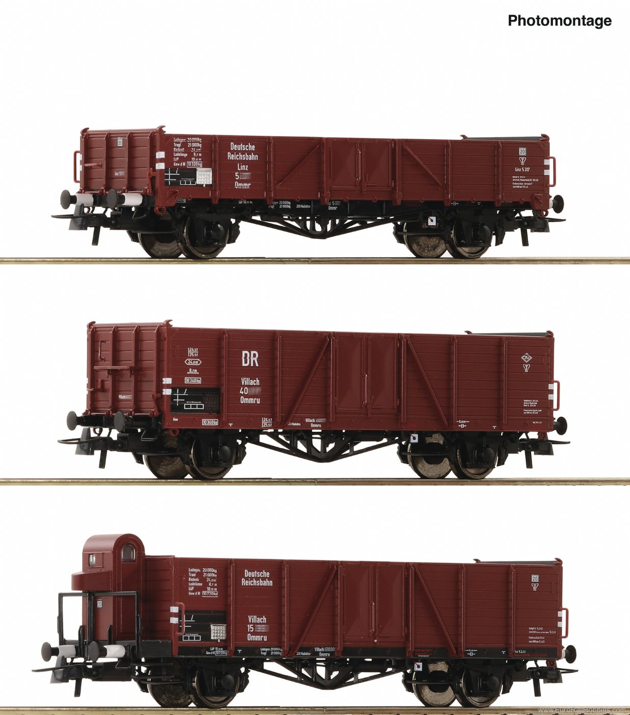 Roco 6600102 3 piece set: Open goods wagons, DRB