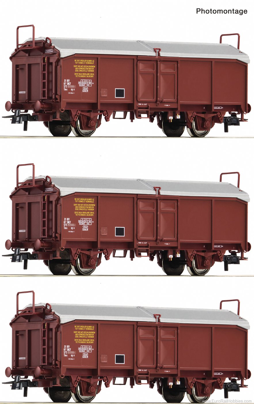 Roco 6600173 Roco SNCF 3 piece set: Sliding roof Wagons