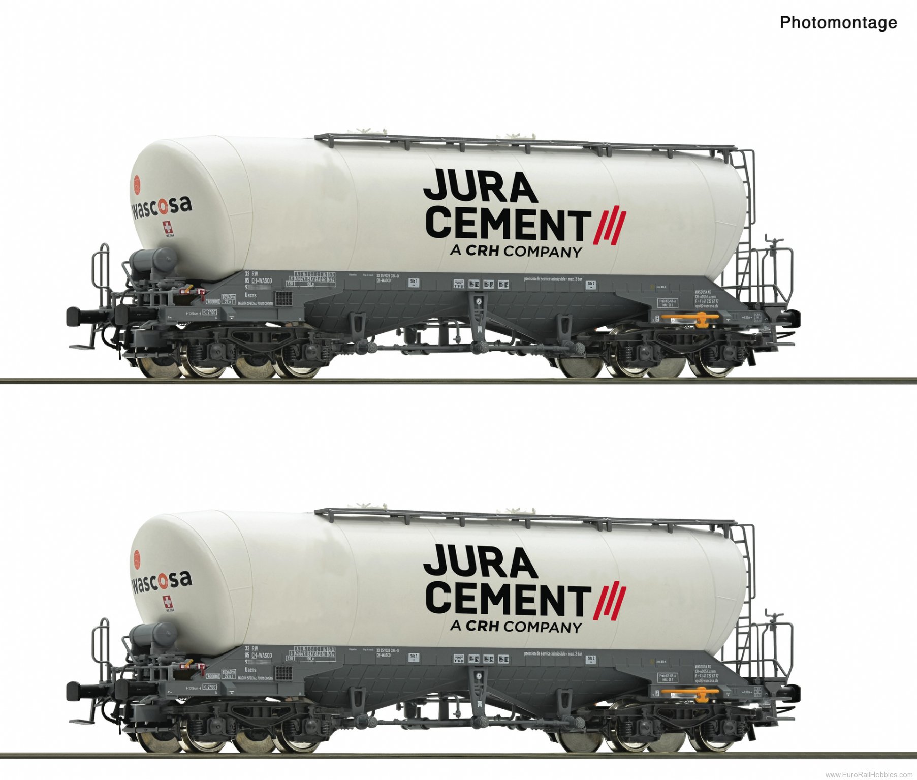 Roco 6600191 Roco 2 piece set: Silo Wagons, Jura Cement/Wa