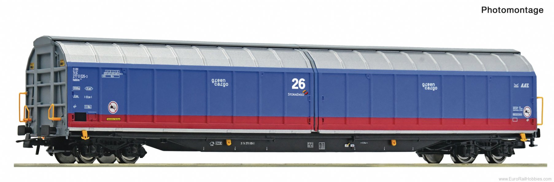 Roco 6600200 Roco Sliding Wall Wagon, Green Cargo. 