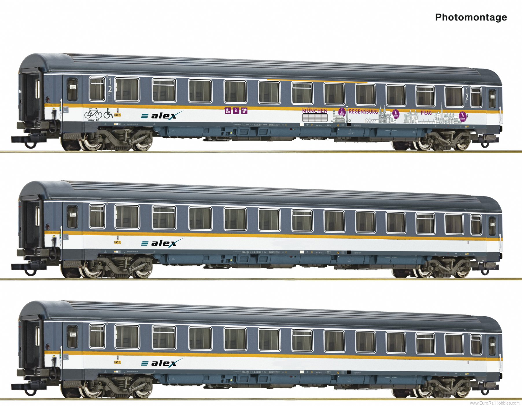 Roco 74018 3-piece set: Eurofima coaches, alex