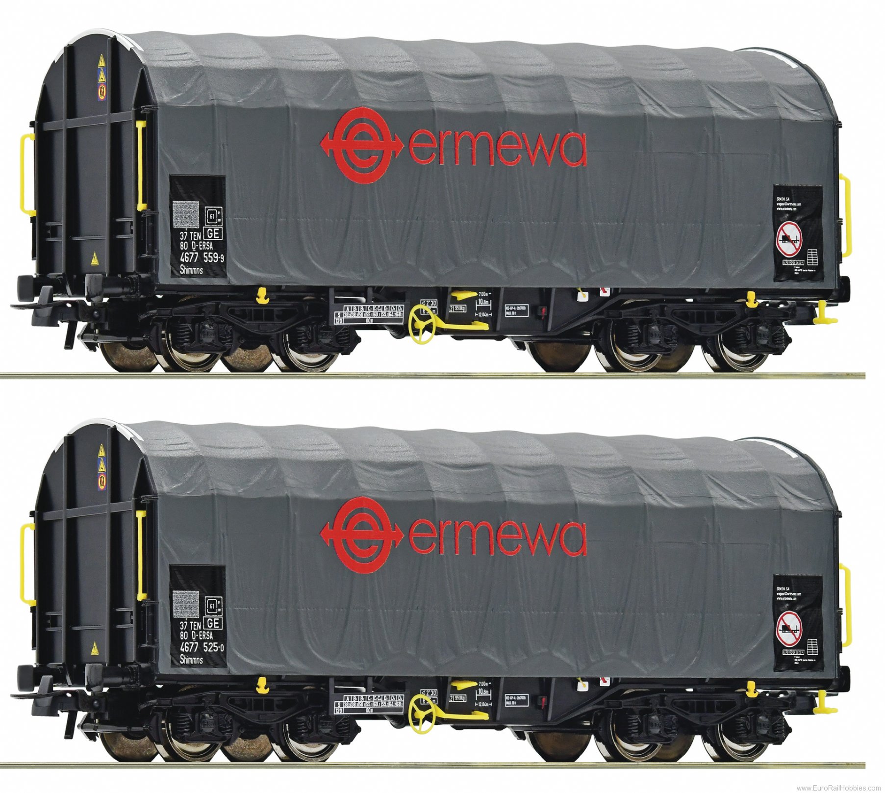 Roco 76039 Ermewa 2 piece set: Sliding tarpaulin wagons 