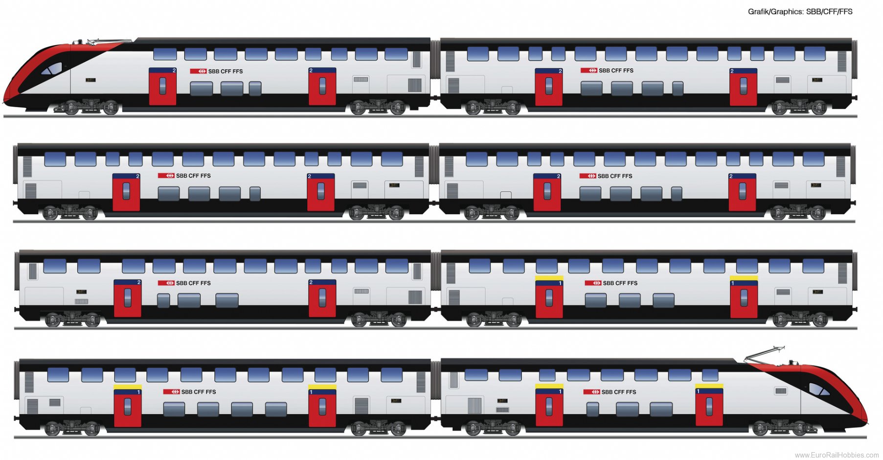 Roco 7700007 8-piece set: Long-distance double-deck train 