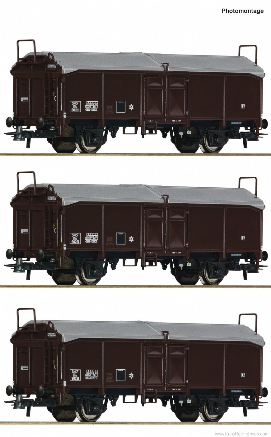 Roco 77020 3 piece set: Sliding roof wagons, SNCF