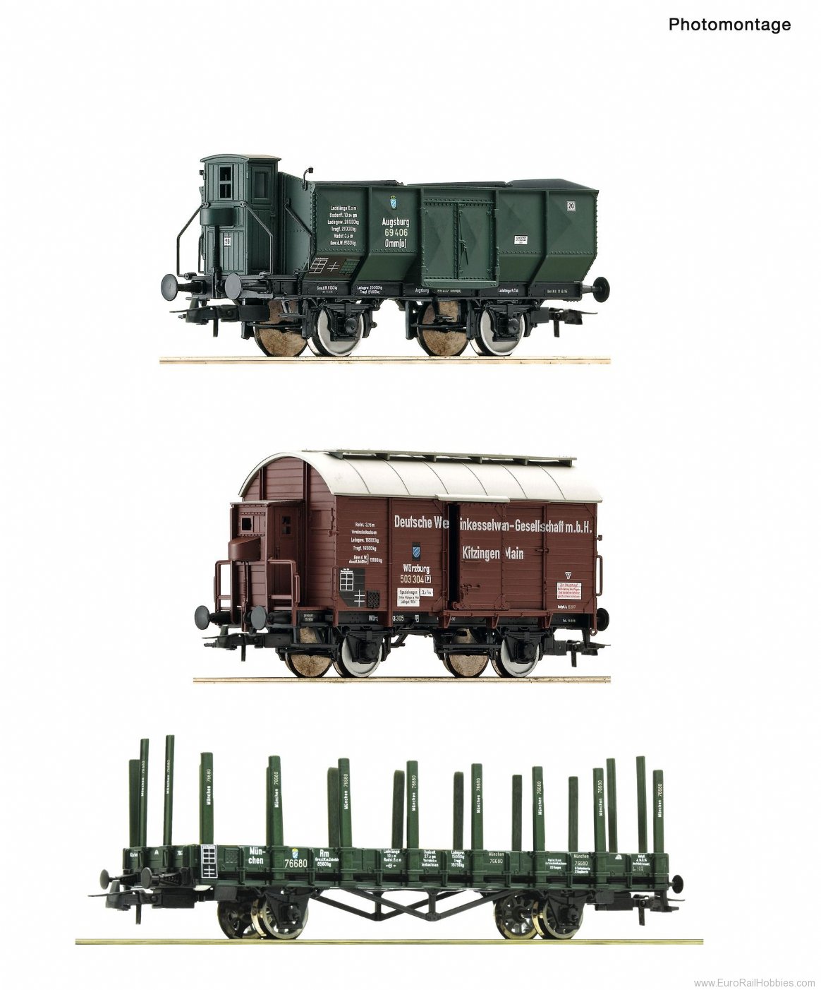 Roco 77028 3 piece set: Goods wagons, K.Bay.Sts.B.