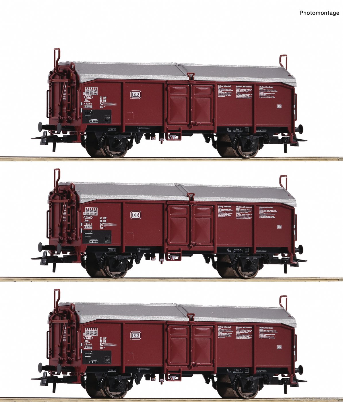 Roco 77050 3-piece set: Sliding roof wagons, DB