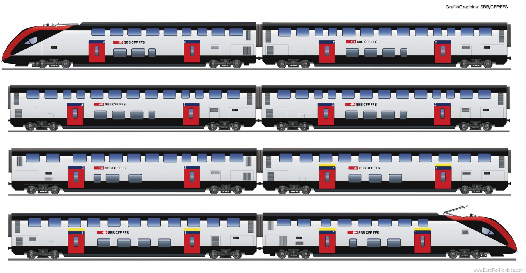 Roco 7720007 Roco SBB 8-Piece Set: Long-distance Bi-Level 