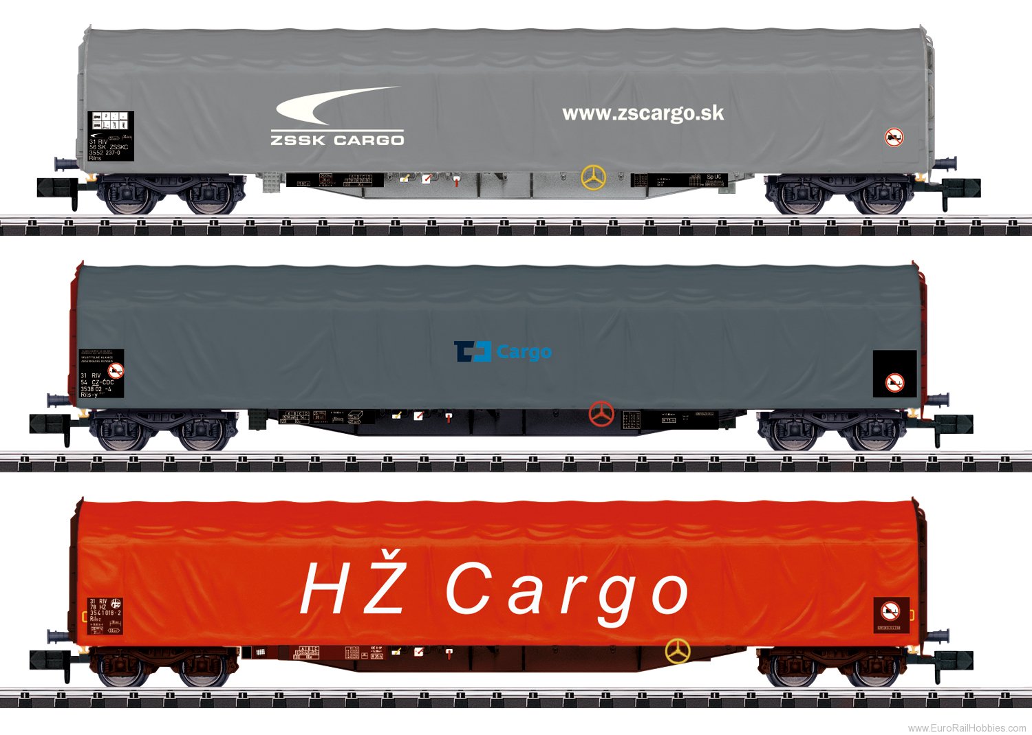 Trix 15116 ZSSK/CD/HZ Cargo Sliding Tarp Car Set