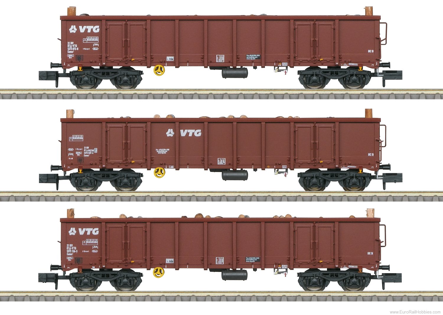 Trix 18288 VTG Type Eanos 3 Piece Freight Car Set w/Log 