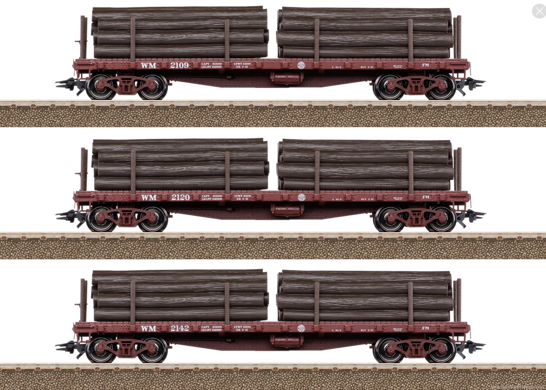 Trix 24922 Trix US Flat Car Set w/Log Load (New Tooling!