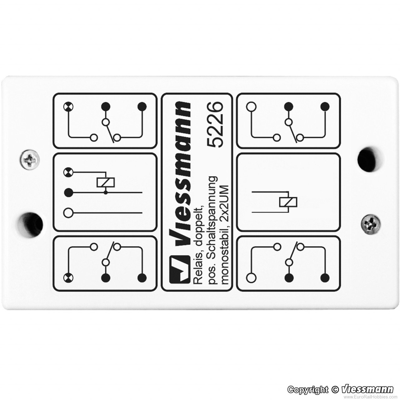 Viessmann 5226 Relay, monostable, 2 x2 UM, positive switchin