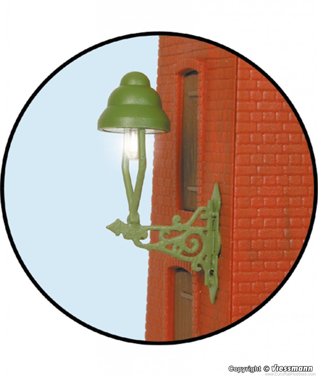 Viessmann 6013 HO Gas wall lamp, green, LED warm-white