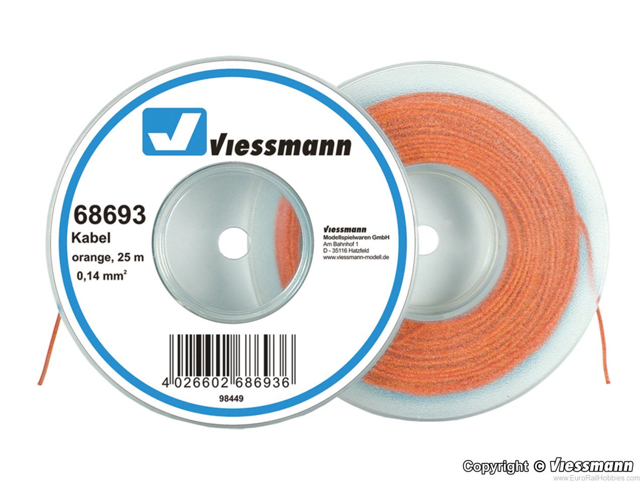 Viessmann 68693 Wire 0,14 mm dia., orange, 25 m