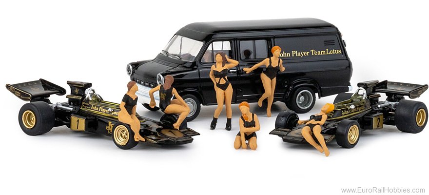 Brekina 22889 Set 'Lotus 72' mit 2 Formel1-Autos, 6 PR-Girl