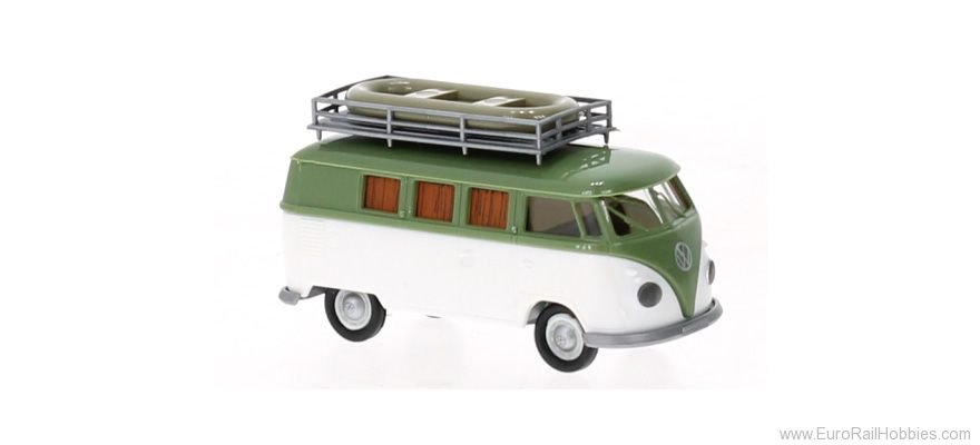 Brekina 31624 VW T1b Camper mit Schlauchboot Green, White, 