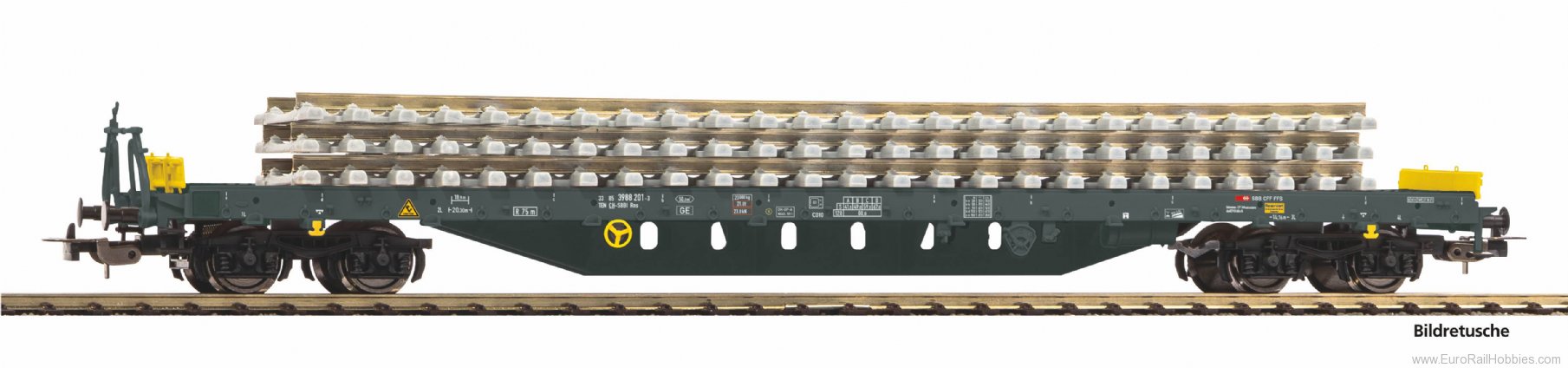 Piko 24547 CH-SBB 4 Axle Flat Car w/Concrete Track Load