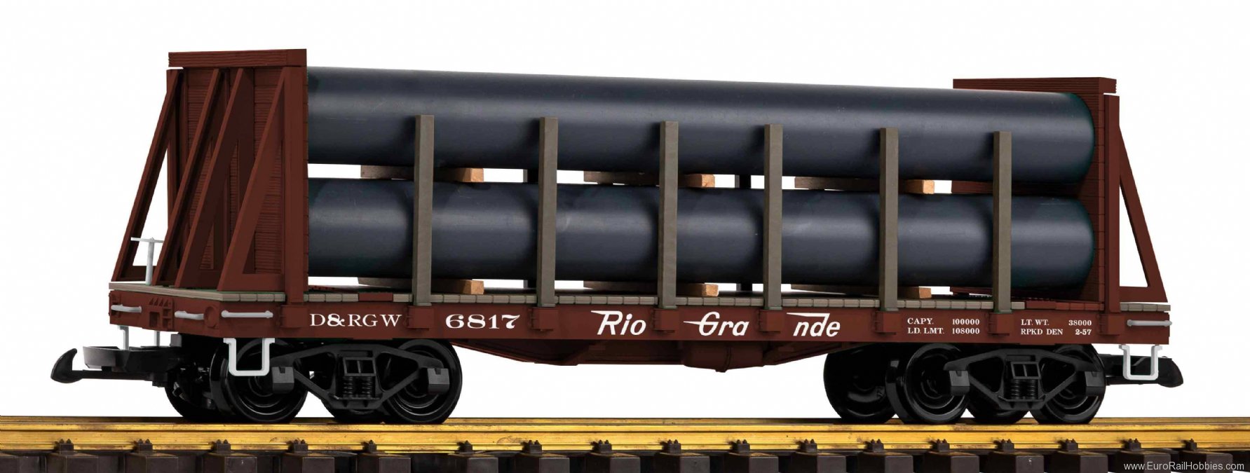 Piko 38795 G Flat wagon with pipe load D&RGW