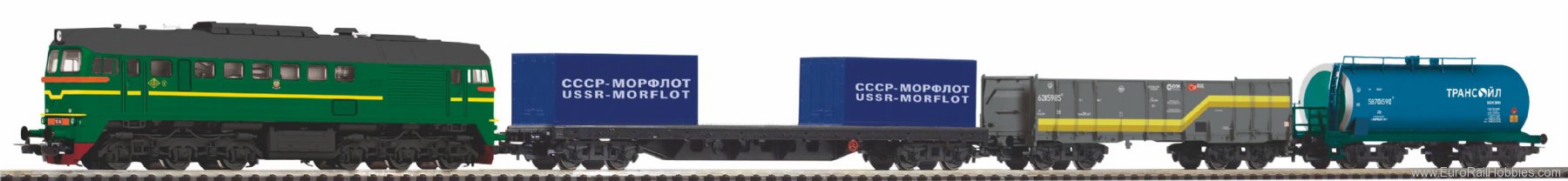 Piko 97940 starter set SZD M62 Diesel w/3 freight cars I