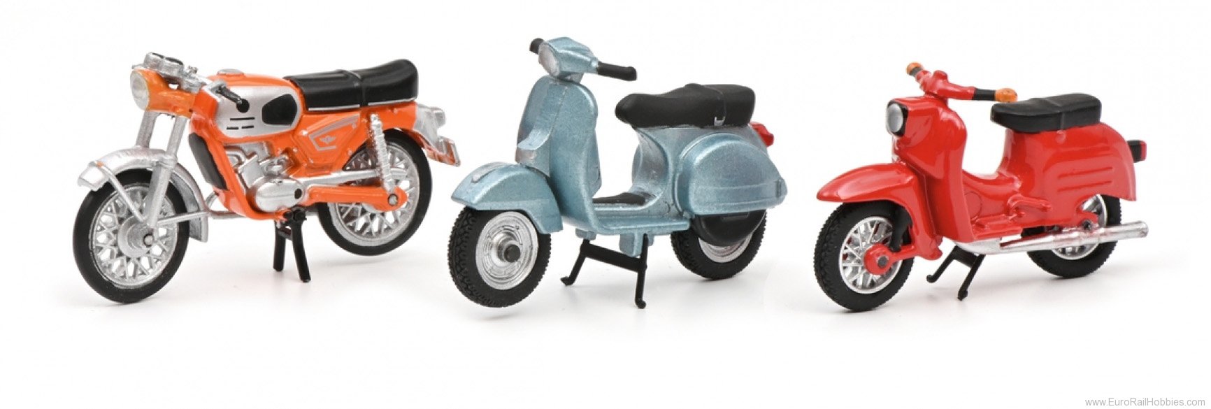 Schuco 450380300 Set with 3 motorbikes, Simson Schwalbe, Vespa
