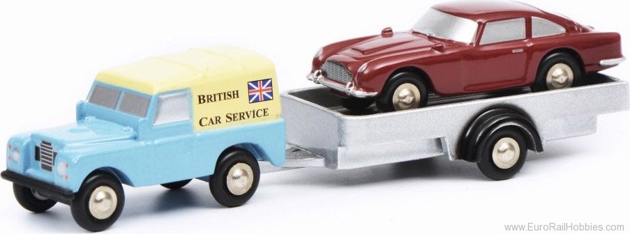 Schuco 450502700 Land Rover with trailer and DB5 âBritish