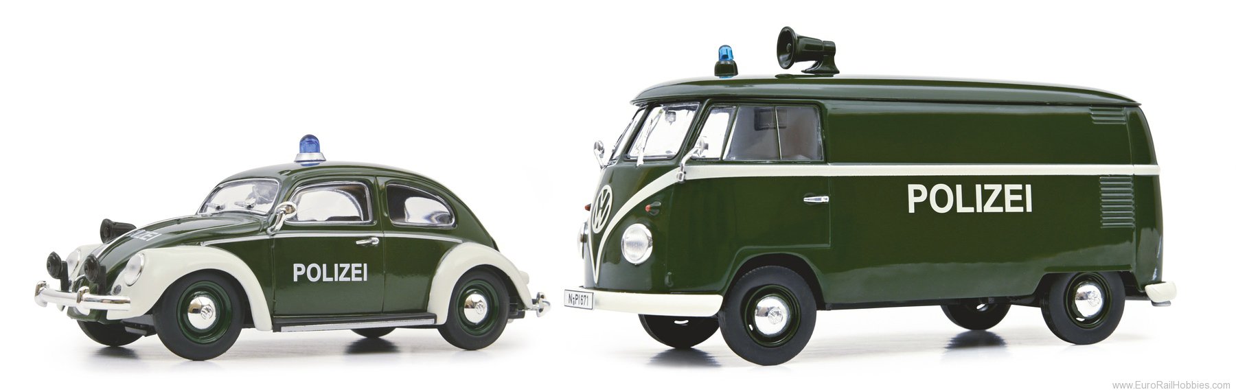 Schuco 450774400 Set of 2 police, VW Beetle and VW T1 box, dar
