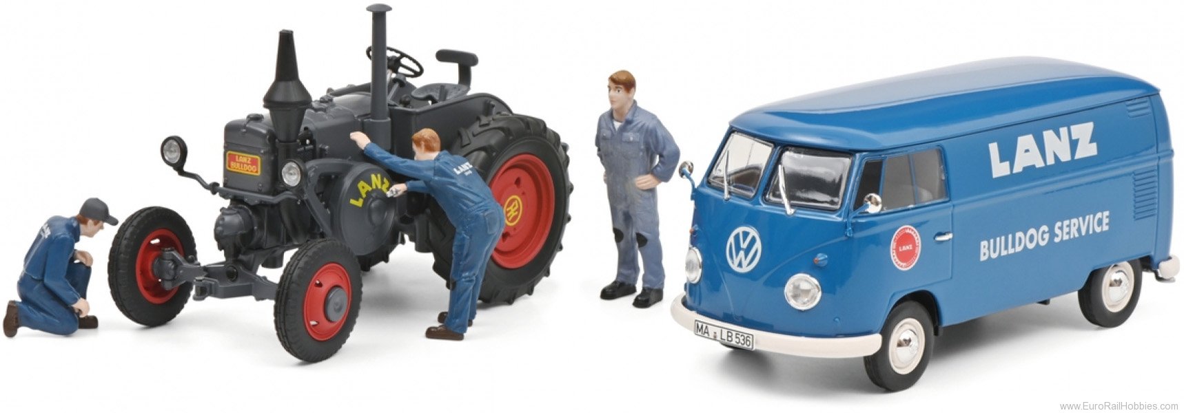 Schuco 450785900 Set Lanz Bulldog with Volkswagen T1b van and 