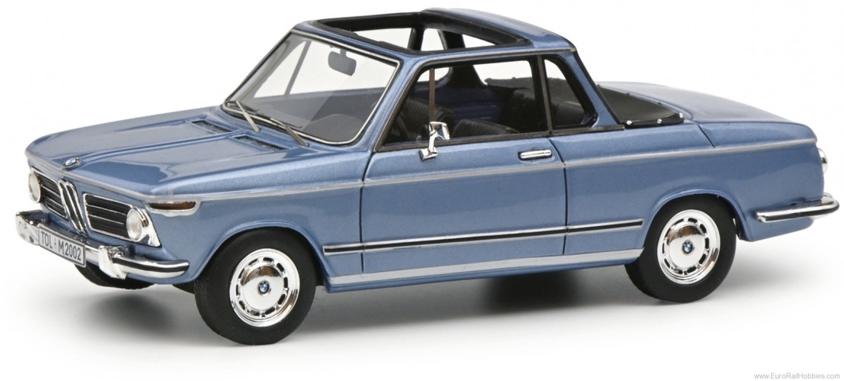 Schuco 450918100 BMW 2002 Baur convertible Fjiord blue metalli