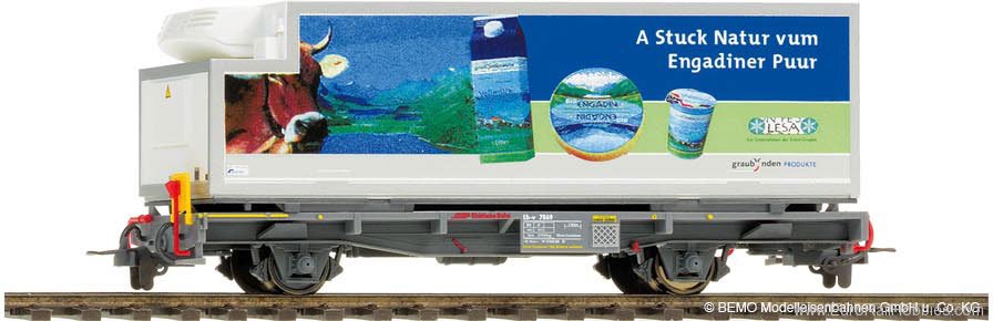 Bemo 2269137 HOm RhB Lb-v 7877 mit Kühlcontainer Käse/Milch