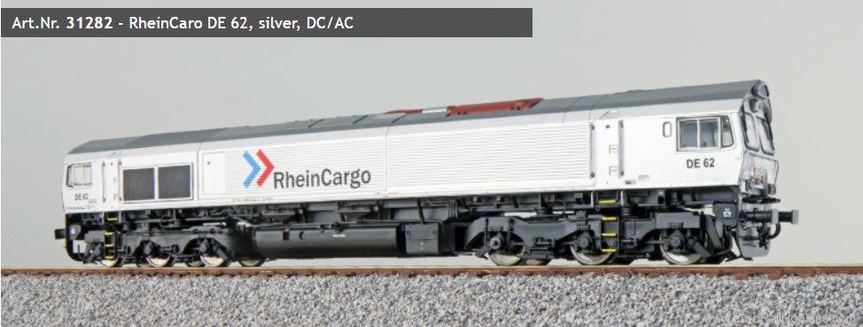 ESU 31282 Diesel loco, RheinCargo DE 62, Ep VI, silver,