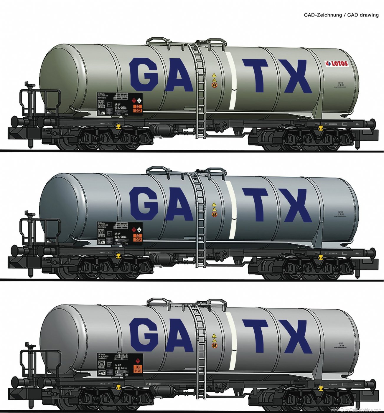 Fleischmann 825813 GATX 3 piece set tank wagons GATX 
