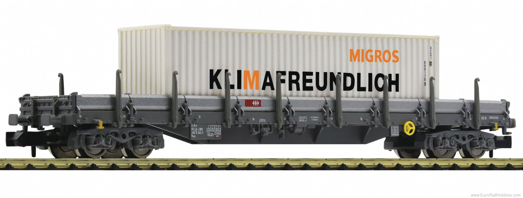 Fleischmann 828823 Stanchion wagon type Res with MIGROS containe